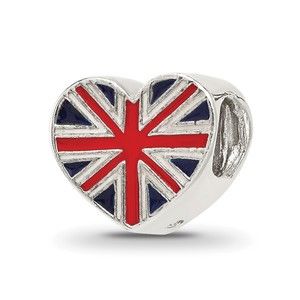 925 Sterling Silver Reflections United Kingdom Enamel Flag Heart Shaped Bead